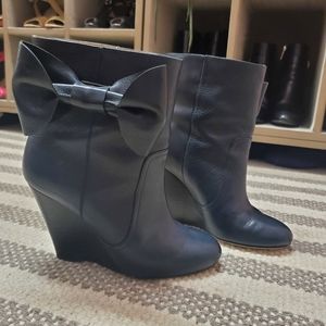 Valentino Red Bow Navy Wedge Booties 37 - image 1